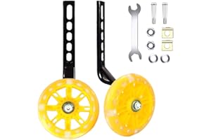 Nakazawa Adjustable with Flash Wheels Stabilisers for Childs Bike Fits 12/14/16/18/20 Inch Bike Stabilisers, Training Wheels for Kids Stabilizer Training, 1 Pair.(yellow)
