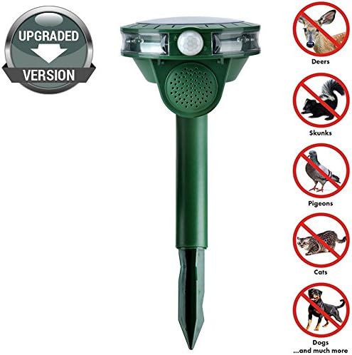 XIAXIA Powerful Solar Battery Powered Ultrasonic Outdoor Animal & Pest Repeller - LED Motion Activated IPX4 waterproof