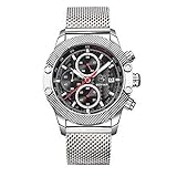 Knowin Armbanduhr Männer Sport Chronograph Uhren Herren Mesh Band Wasserdichte Quarzuhr mit Ultra-Thin Dial Schwarze Edelstahl Armbanduhr Maenne