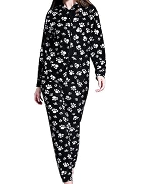 Damen Fleece Einteiler Nachtwäsche Onesie Pajama Strampelanzug Schlafanzüge Overall Warm mit Kapuze Airee Fairee