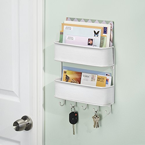 Interdesign 95971EU Twillo Wandmontierte 2 stufige Postablage, Küche, Flur, Eingangsbereich, 5 Haken, weiß - 2