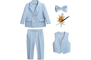GUOCU 4/5/6 TLG Jungen Anzug Set,Kleine Jungen Frühling Formeller Kleidung Set Kinder Smoking Gentleman Outfits Festliche Hochzeit Anzüge Party Taufe Zweireihiger Kinderanzug Bekleidungsset