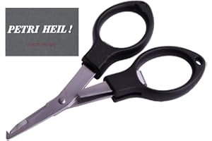 STMK Angelschere Braid Schere Sprengringzange f geflochtene Schnur, faltbar Splitring Scissor ca. 10cm + gratis Petri Heil! Aufkleber