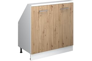 Vicco Snedtaksskåp Rion, Hantverks ek/Vit, B80 x D46 cm med 2 dörrar, platsbesparande för snedtak