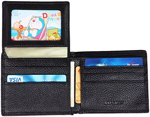 BOVIEW RFID Blocking Genuine Leather Wallet Slim Bifold for Men Bi-fold / Trifold Wallets with Latest RFID Block Technology 9 Slots Protect ID Credit Card Stop Electronic Pick Pocketing (Black)