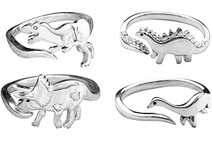 chengxun Verstellbarer Dinosaurierring für Damen und Mädchen, offener Ring, Schmuck, Freunde, Geschenk, 4 Stück, Metall