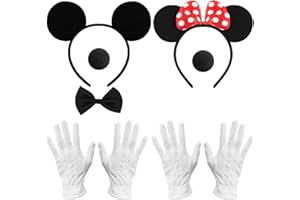 Sprinlot Opaska do włosów z myszką, 2 sztuki, mini myszka z czerwoną kokardką, rękawiczki, nos, uszy myszy, opaska do włosów, zestaw dla kobiet i dziewcząt, na karnawał, imprezę tematyczną