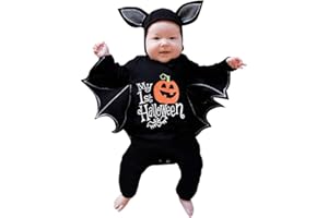 TOPJIAO Baby Halloween Kostüm Fledermaus mit Big Ear Hut Meine ersten Halloween Outfits Baby Mädchen Junge Strampler Set Cosplay Kostüm Onesie Strampler Bodysuit Jumpsuit Sets für neugeborenes 0-24 Monate