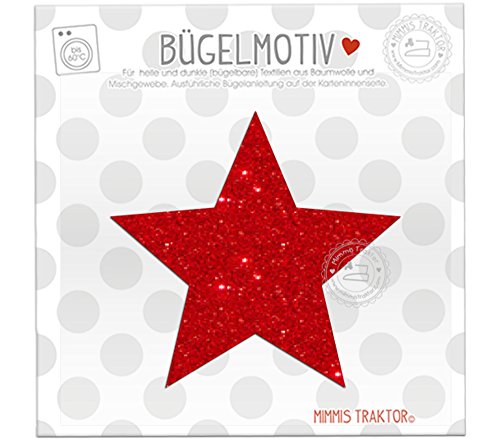 Mimmis Traktor® GLITZER Bügelbild Stern 10 cm x 9,5 cm ROT