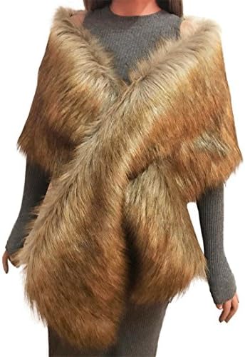 Faux Fox Fur Shrug Scarf For Ladies ,Moonuy Womens Girl Beauty Long Shawl Stole Wrap Fashion Casual Solid Elegant Autumn Winter Shrug Scarf Bridal Wedding Cape Business Fanon (Khaki)