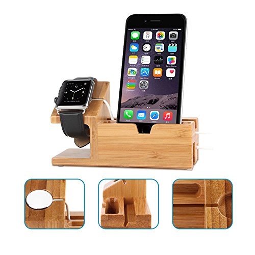 Efanr bambÃ¹ legno 3Â porte USB stazione di ricarica multifunzione caricabatteria da tavolo dock supporto supporto per iPhone 7/6s/6/5s smartphone Apple Watch 38Â mm/42Â mm