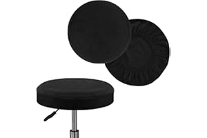 GAMUKAI Round Bar Stool Covers - Super Soft Velvet and Washable Elastic Stool Cushion Slipcover for Dia.16-18" Chair, Set of 2 (Black, X-Large)
