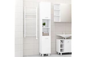 Shally Dogan Mobile a Colonna Alto Salvaspazio 2 Ante, Armadietto Stretto Autoportante con 4 Piedini, Scaffalatura Portaoggetti Multiuso, Soggiorno, Bagno, Cucina, Libreria, Ufficio (Bianco)