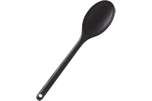 MASTRAD - Cuillère Creuse De Cuisine - Préparation, Cuisson, Mélanger - Unibloc - Silicone - Ne Raye Pas Les Casseroles - Noir