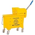 TARGET HYGIENE Single Bucket Wringer Trolley Mini Mop Bucket Wringer Trolley Free with Wet Mop Clip & Wet Mop Refoll (350 GM) - 20 Liter, Yellow