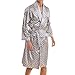 Price comparison product image GOMY Men's Summer Pyjamas Luxurious Kimono Soft Satin Robe with Matching Shorts Nightgown Long-Sleeve Sleepwear Printed Bathrobes Silver Grey