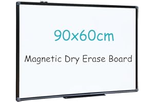 XIWODE Magnetic Dry Erase Board, Wall Mounted Whiteboard, 90 x 60cm, Lightweight White Board, Erase Board Black Aluminium Framed with Lacquered Steel Surface