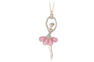 CERSLIMO Girls Necklaces - A Girl Dancing Ballet Dainty Necklace with White Cubic Zirconia & Pink Petal Skirt, Elegant Cute Necklace for Girls Kids Jewellery Gifts Birthday Christmas
