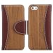 Produktbild JAMMYLIZARD Lederhülle für iPhone SE und iPhone 5 / 5s Holzhülle | Handytasche [ Wallet Tasche Series ] Holz Book Case Hülle Flip Cover Schutzhülle mit Kartenfach, Braun