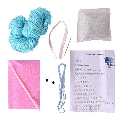 2 Stück DIY Mini Häkelset Bastelset Häkeltier Maus Elefant zum Selber Häkeln und Verschenken 10 cm rosa - 4
