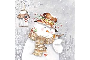 Crafty Things 4 x Paper Napkins - Snowman & Robin - Ideal for Decoupage/Napkin Art