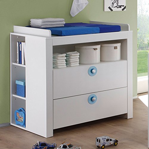 Preisvergleich Produktbild trendteam smart living Wickelkommode Wickeltisch weiß blau Filz Kommode Babymöbel Babykommode Regal