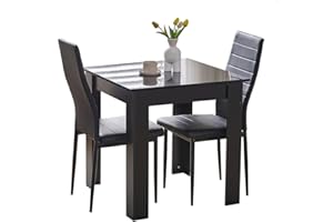 Rainbow Tree Modern 3 Piece Dining Room Table and Chairs Set, Wooden Square Table with 2 Chairs for Small Space Apartment Space Saving (Black Table+2 Black PU Chair)