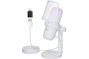 KO-STAR USB Microphone for PC, White Mini Computer Gaming Mic for PS4/PS5/Mac, Condenser With Quick Mute, RGB Streaming, Filter, Shock Mount, Recording for YouTube Titok