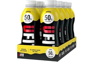 UFIT High 50g Protein Shake - Banana Flavour - No Added Sugar - Low in Fat - Ready to Drink - Pack of 8 x 500 ml (Packaging May Vary)
