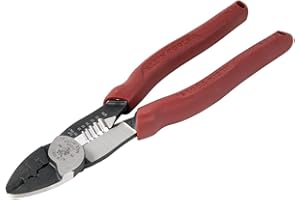 Klein Tools 2005N Cortador de alambre, fabricado en Estados Unidos, pelador, herramienta de crimpado, tiras trenzadas de 10-18 AWG, engarza terminales de 10-22 AWG, con cortador de cizalla