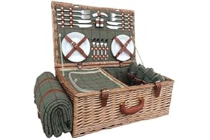 Red Hamper FH069 4 Person Green Tweed Fitted Picnic Basket, Brown