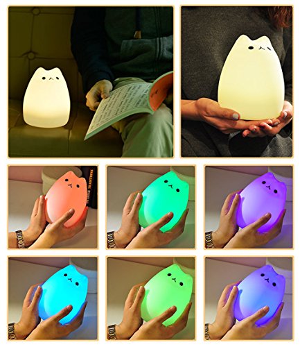 MKQPOWER Bewegliches LED-Kind-Nachtlicht-Silikon-Nachtlampe nachladbares Silikon-weiche Baby-Kinderzimmer-Lampen-empfindliche Hahn-Steuerung für Baby-Schlafzimmer (Katze) - 4