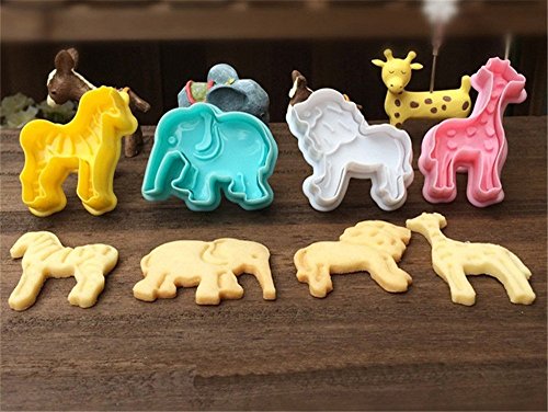 ElecMotive 4 teiliges Tier Cookie Cutters Plätzchenformen Backformen Fondant Keks Ausstechformen Set mit Auswerfer Farbe zufällig gesendet in Geschenkkarton (E) - 2