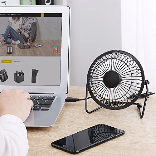 EasyAcc 4 Zoll Mini USB Ventilator desktop Lüfter Neigbar Für Den Schreibtisch Klein, Kompakt Und Kraftvoll, Mit An/Ausschalter – Schwarz - 3