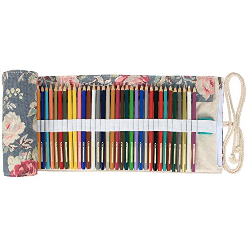 Damero Wrap Leinwand Stifterolle für 72 Buntstifte und Bleistifte Stifteetui Roll-up Mäppchen für Künstler, Verpackung Mehrzwecktasche für Reisen / Schule / Büro / Kunst, Peony (keine Schreibzeuge im Lieferumfang) - 3