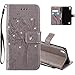 Produktbild COTDINFOR LG X Power Hülle für Mädchen Elegant Retro Premium PU Lederhülle Handy Tasche mit Magnet Standfunktion Schutz Etui für LG X Power Gray Wishing Tree with Diamond KT.