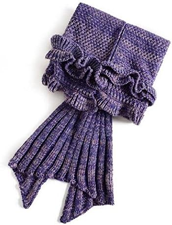 TBOOM Handmade Knitted Mermaid Tail Blanket ,Sofa Quilt Living room blanket Mermaid Blanket for Adults and Kids 180cmX90cm（73.49 inch x35.4 inch ) (140cmX70cm（55.1"x27.6"）-Children Grils, Purple)