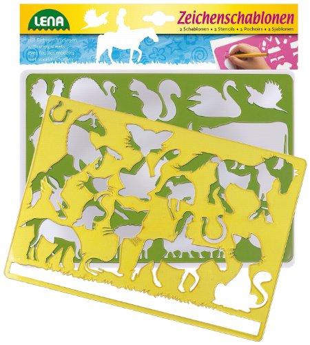 Lena 65767 - 2 Zeichenschablone Pferde und Katzen, ca. 26 x 19 cm