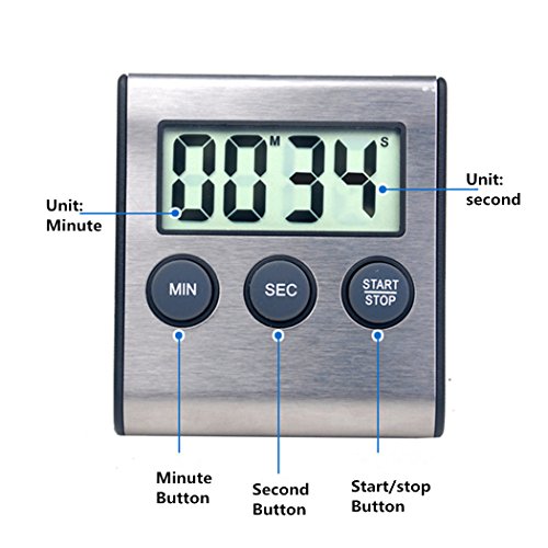 Digitaler Küchen-Timer Wecker für Küche Gerät 24hour Wecker Count-up Count Down-Timer für Küche, Medizin Stainless Steel Black - 3