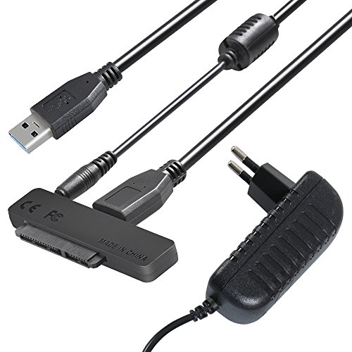 Bytan USB 3.0 auf SATA Adapter Konverter,SSD Adapter Konverter mit 90cm Stromkabel für 2,5 / 3,5 Zoll SATA SSD HDD Festplatten Laufwerke inkl.12V 2A Netzteil