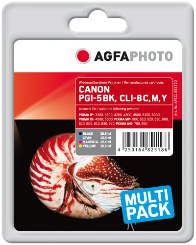 AgfaPhoto APCCLI8SET2D Tinte für Canon MP800, 26.5 schwarz und 46.5 ml cyan/magenta/gelb
