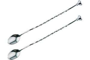 Buddy´s Bar - Barlöffel, hochwertige Barlöffel, lebensmittelecht, gedrehter Stiel inklusive Stößel, 27 cm lang, Edelstahl poliert, 2 Stück