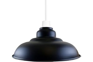 LEDSone Vintage Industrial Pendant Light Easy Fit with Metal Lampshade with Reduction Plate (E27) for Bedroom Living Room (Nero interno bianco)