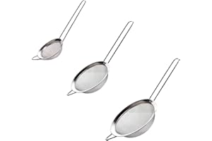 AURSTORE BASA Lot de 3 Passoire Cuisine, Tamis Maille Fine en Acier Inoxydable 6,9 cm, 8,2 cm 9,8cm pour Poudre Pâtisserie,égoutter Nouille/Riz (Lot de 3 pcs)