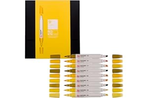 Talens | Pantone Marqueurs Set de 9 Yellow | Stylo à Deux Pointes | Pointes Pinceau et Biseau | Encre Pigmentées à Base d'Eau en 108 Couleurs Pantone