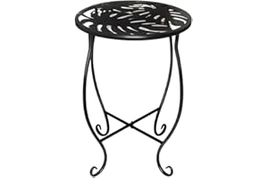 GANCEI Outdoor Side Table, 8 Inch Round Metal End Table Plant Stand For Patio Garden Yard Balcony With Monstera Pattern Design 200Lbs Capacity