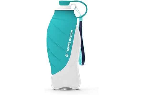 BePetMia Bouteille Portable d'eau pour Chien, Couvercle utilisable comme gamelle, Gourde en Silicone pour l'extérieur 580 ML (Bleu)