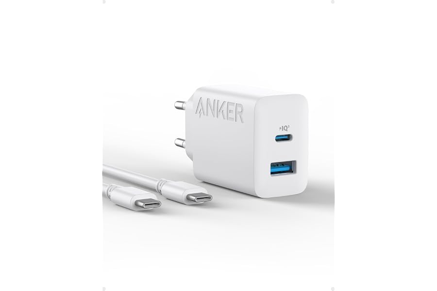 Produktabbildung zu Anker 20W USB C Ladegerät, Netzteil USB C, PD Schnellladegerät | 2-Port Schnellladen für iPhone 17/16/15 Serie, Galaxy, iPad und mehr, inkl. 150cm USB-C Kabel