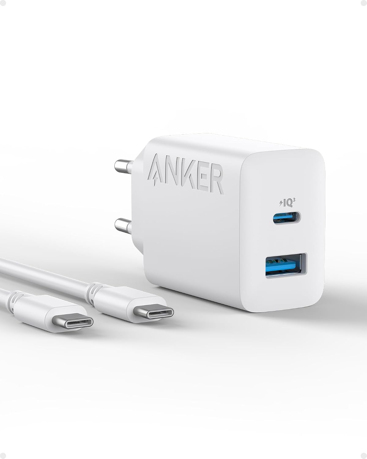 Anker 20W USB C Ladegerät, Netzteil USB C, PD Schnellladegerät | 2-Port Schnellladen für iPhone 17/16/15 Serie, Galaxy, iPad und mehr, inkl. 150cm USB-C Kabel