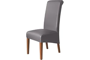iEventStar High Back Chair Cover PU Faux Leather Waterproof Stretch Dining Chair Protect Slipcover (Gray High Back, 4)
